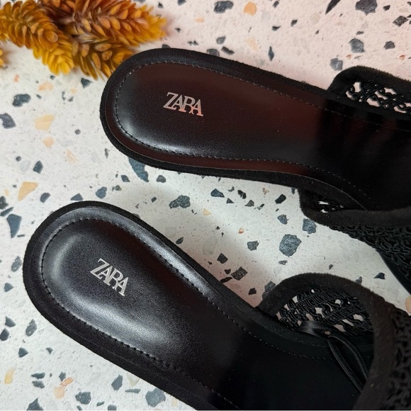 NEW ZARA Braided Black 90s Kitten Heel Women’s Mules Slide Sandals Sz 39 - Picture 6 of 11